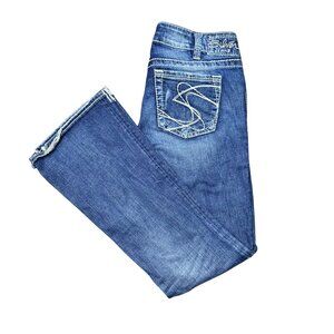 Silver Jeans Womens W30 L32 Suki Bootcut Stretch Mid Rise Distressed‎ Blue Denim
